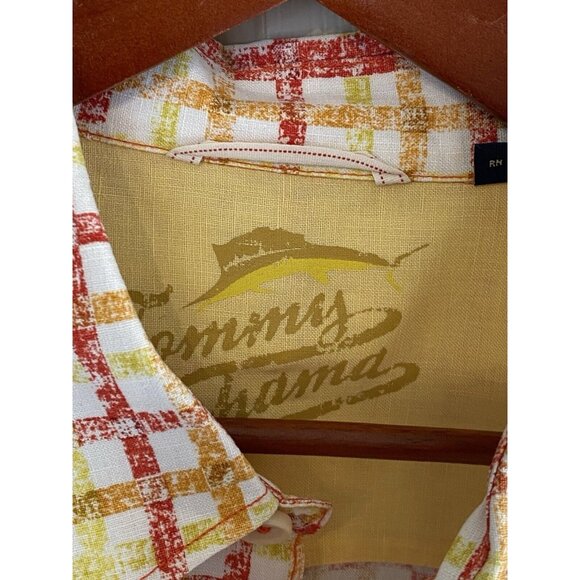 Tommy Bahama Long Sleeve White Red Yellow Button Down Shirt Linen Men's XL - Picture 5 of 6